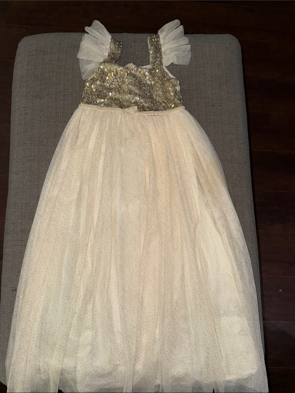 Girls Sparkle Gold Sequin & Ivory Tulle Party Dress